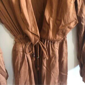Stoosh Jacket Cognac Brown Terra Cotta S Waterfall Waist Tie Tab Sleeves Pockets